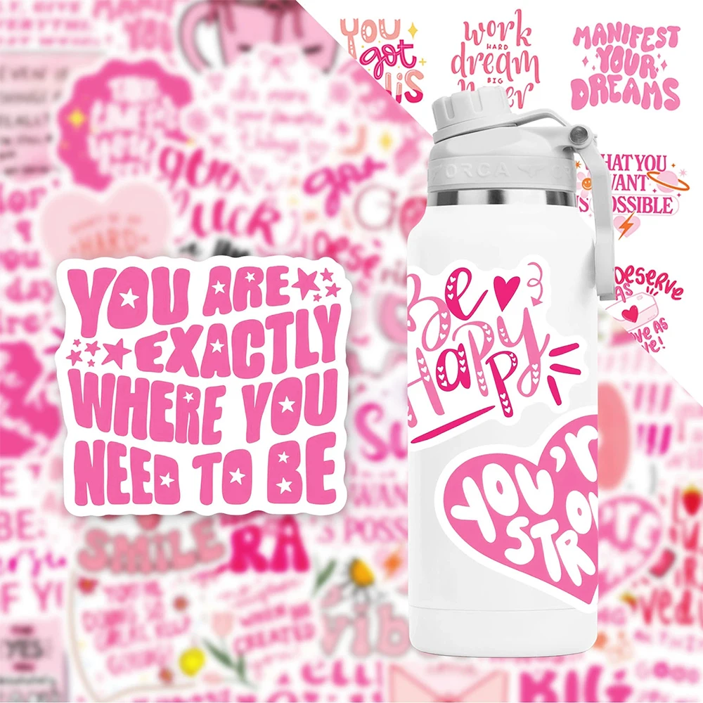 

10/30/50pcs Cute Pink Engish Phrases Stickers Aesthetic Inspirational Cartoon Decals Stationery Laptop Guitar Decoration Sticker