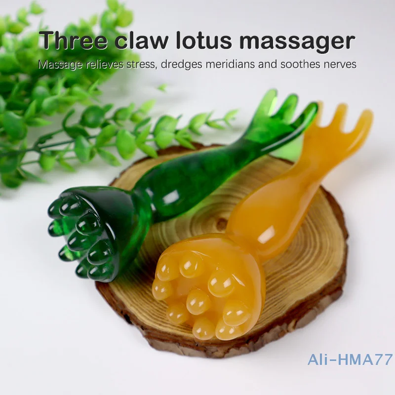 Double Headed Resin Beeswax Head Massager Comb Three-claw Gua Sha Stick For Scalp Body Neck Leg Meridian Massage Antistatic