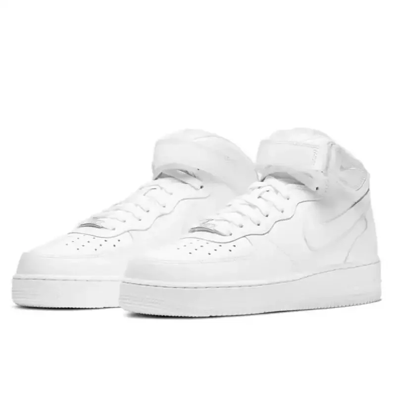 

Nike Air Force 1, чистая белая кожа, средние противоскользящие износостойкие AF1, мужские и женские туфли для скейтборда, повседневные прогулочные кроссовки