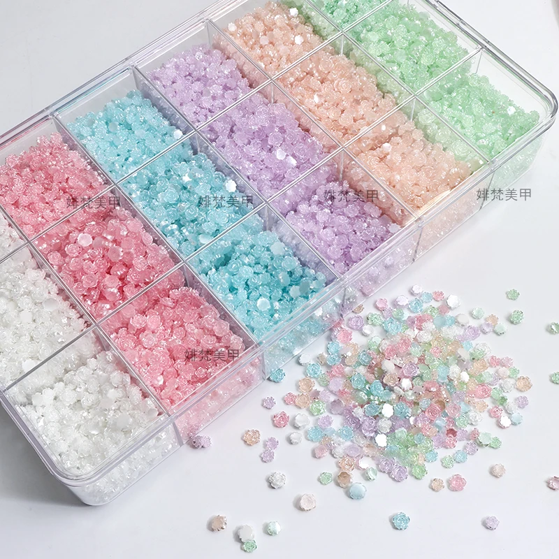 Aurora Resin Camellia Flatback Nail Art Rhinestone 6/8MM Mixed Size Apply To DIY Manicure Accessories 3D