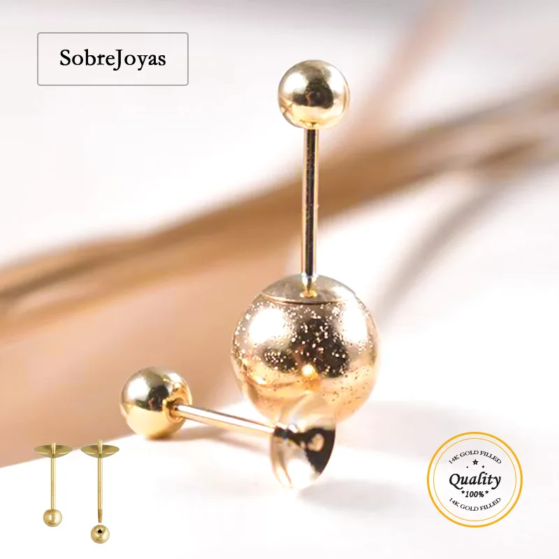 Pearl Cup and Post 14K Gold Filled Threaded Ball Earring, Ear Stud, DIY Jewelry Accessory, Wholesale Bulk Bead/Pearl Cup