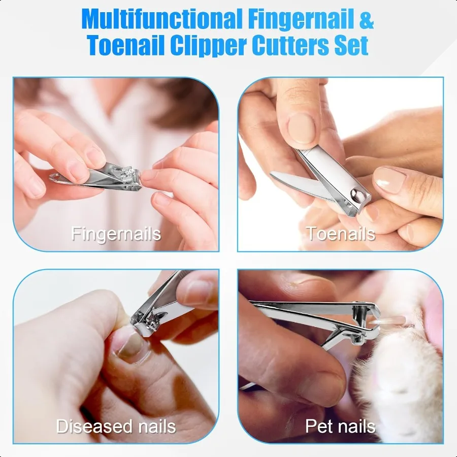 100개 네일 클리퍼 세트, 남녀 성인용 전문가용 스테인리스 스틸 손발톱깎이, 여행용 매니큐어 도구