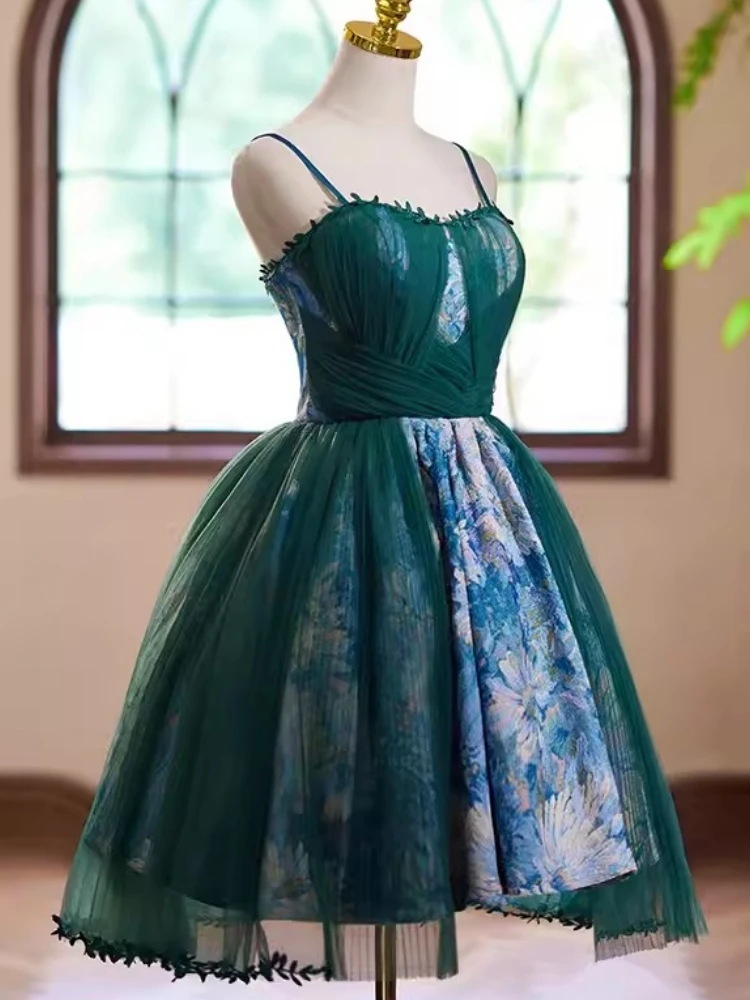 

Elegant Emerald Green Women Prom Dresses Spaghetti Strap Corset Puffy Special Occasion Formal Wear Wedding Party Homecoming Gown