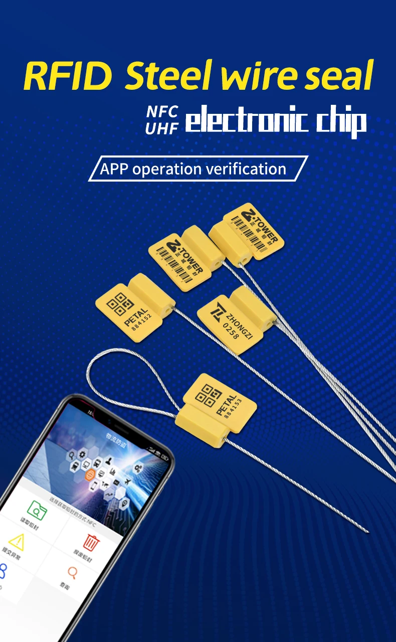 

RFID Cable Seals with NFC Chip, Numbered Tamper, Pull-Tite Steel Wire Seals for Truck Container, Logistics Seal, 50 PCs