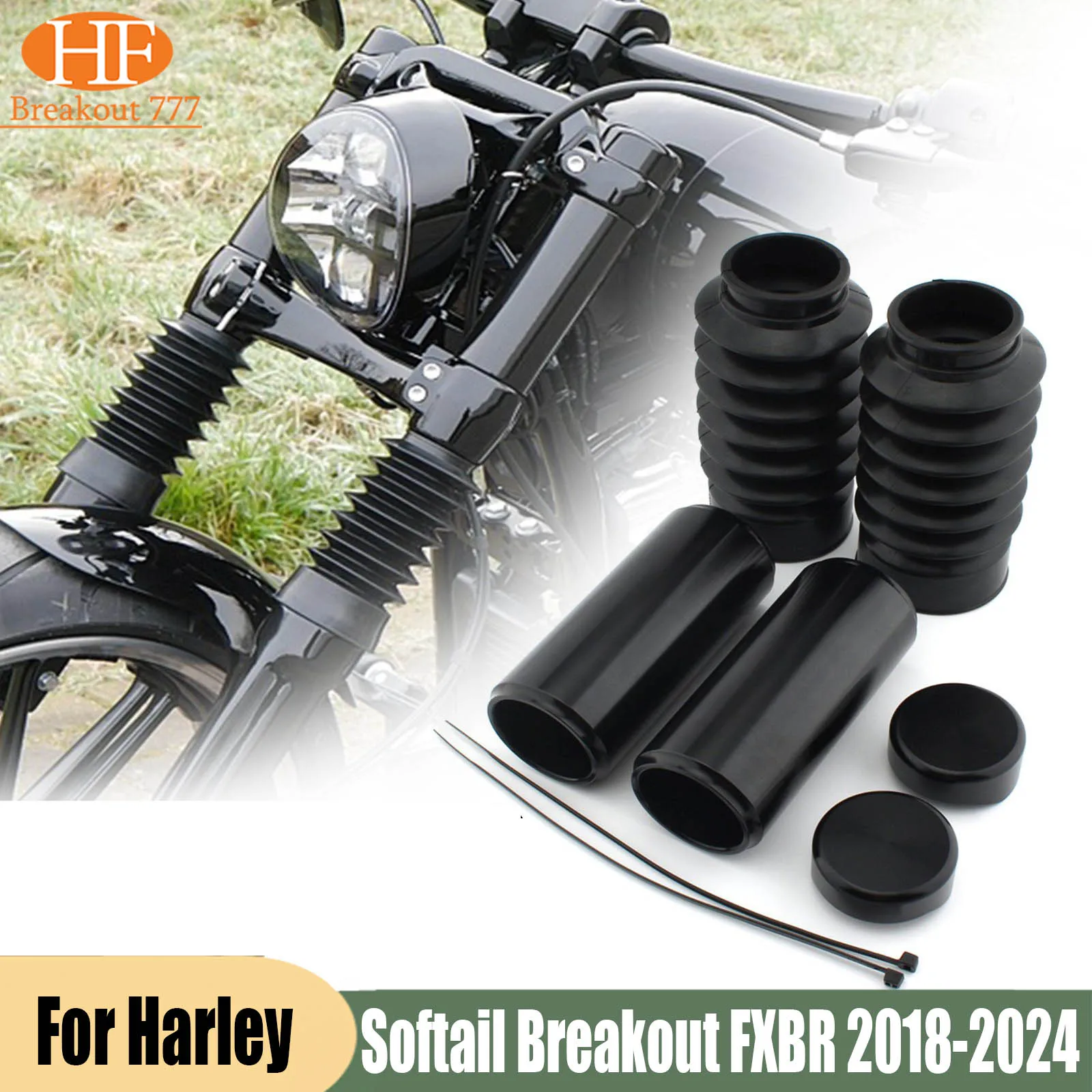 Motorcycle Front Fork Cover Gaiters Gators Rubber Long Boot For Harley Softail Breakout FXBR FXBRS 2018-2024