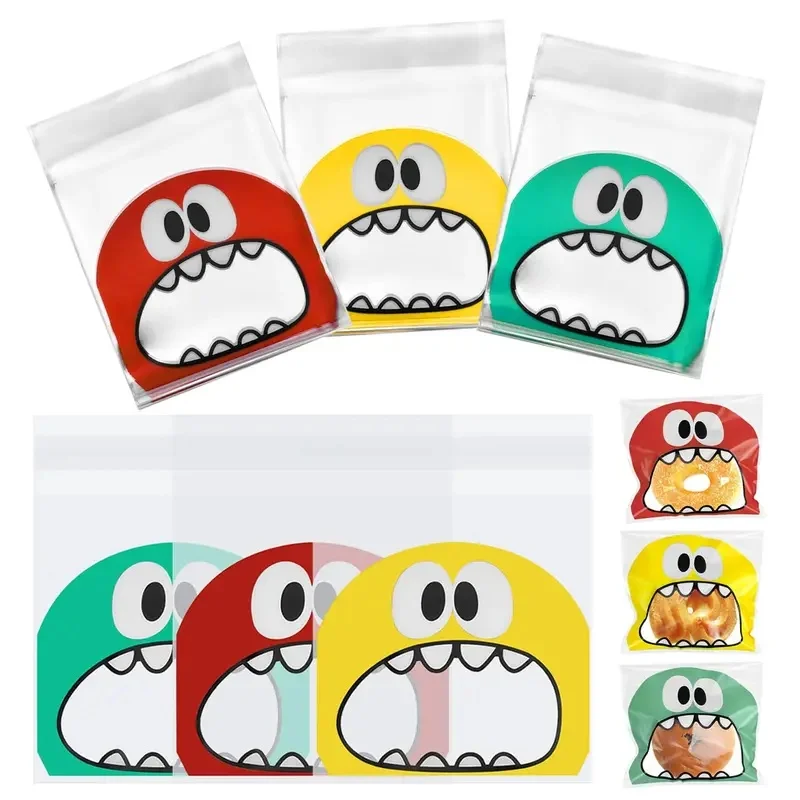 100-400Pcs Cute Cartoon Monster Cookie Candy Self-Adhesive Plastic Bags For Biscuits Snack Baking Package Supplies