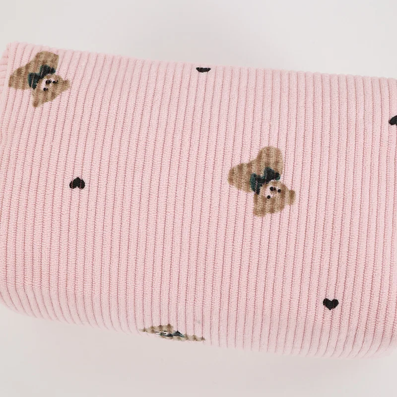 Korean Corduroy Bow Makeup Bag Pouch Portable Large Capacity Toiletry Bag Travel Organizer Student Bear Printed Pencil Case
