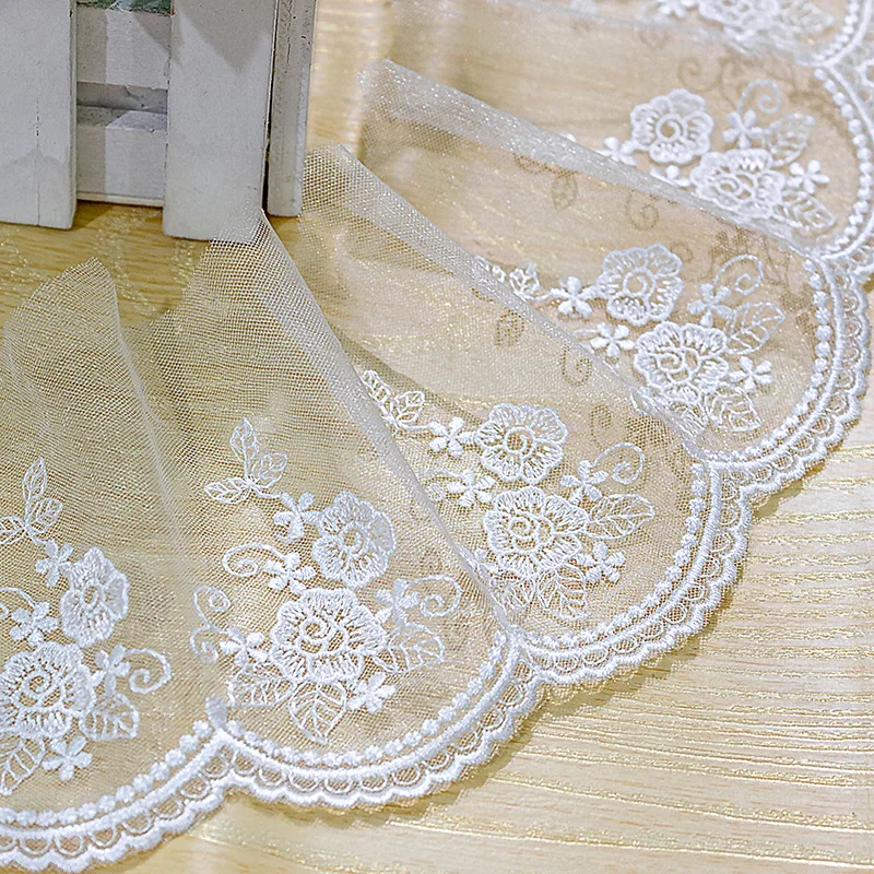 5Yard/Lot Bright Mesh Polyester Seide Stickerei DIY Spitzen besatz weiß 9,5 cm breit Stoff Lolita Kleidung Kleid Accessoires – Detail 1