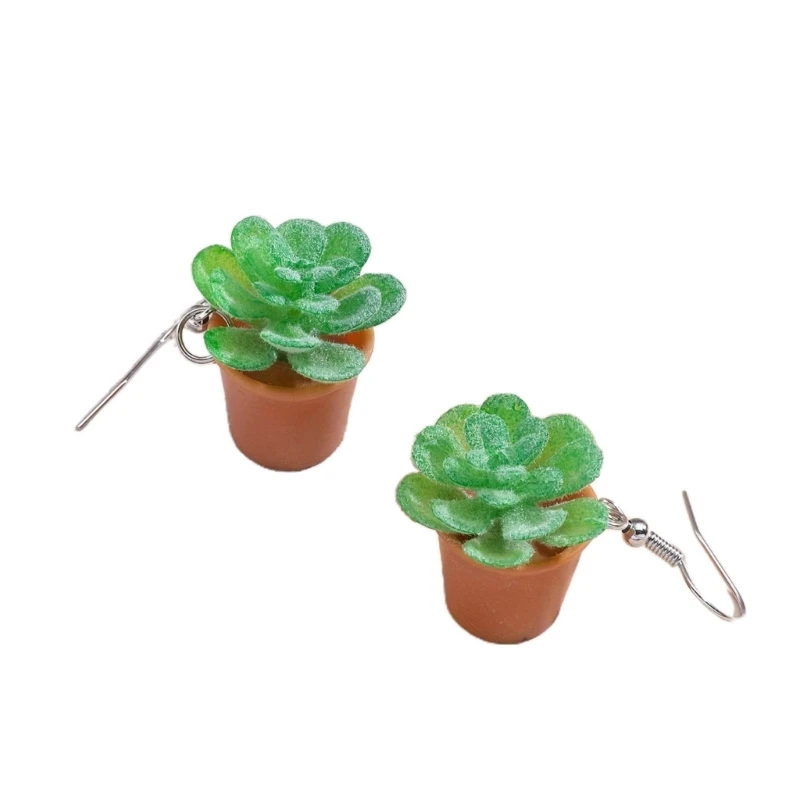 Adorable Resin Succulent Potted Plant Small Pendants Earrings Versatile Charm Ear Jewelry for Fashionable Individuals