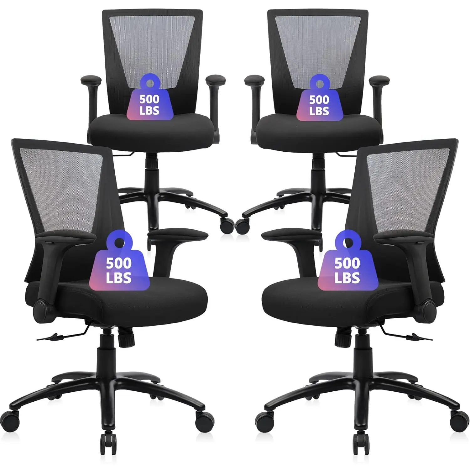 

500lbs Big Tall Office Chair Heavy Duty Ergonomic Mesh Wide Seat Adjustable Arms Home Conference Black 4 Pack, Custom