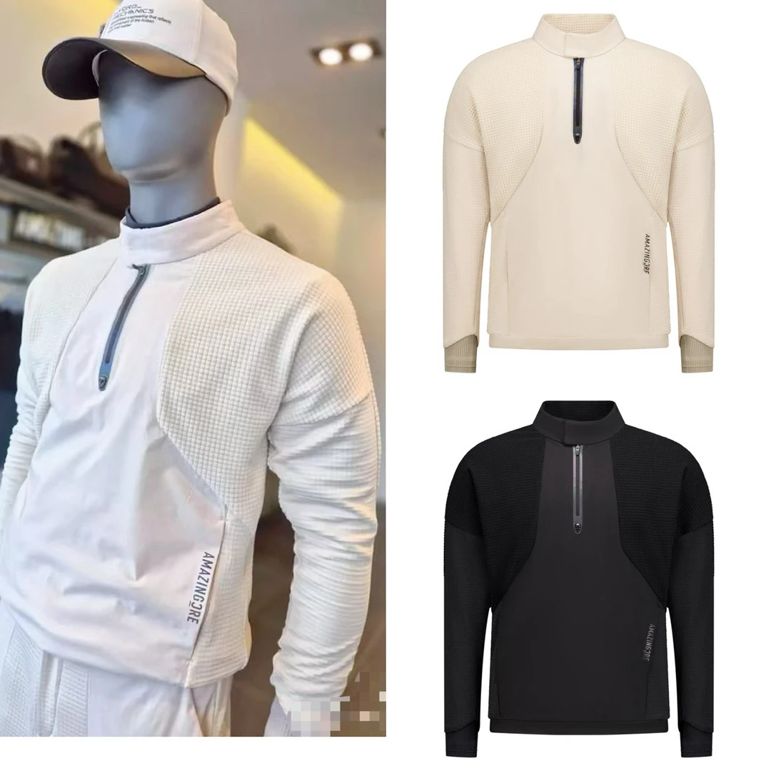 Half Zipper Pullover Workwear Set, Golf Clothing, Men's Sports Golf Casual Top, Outdoor Fashion Golf Pants