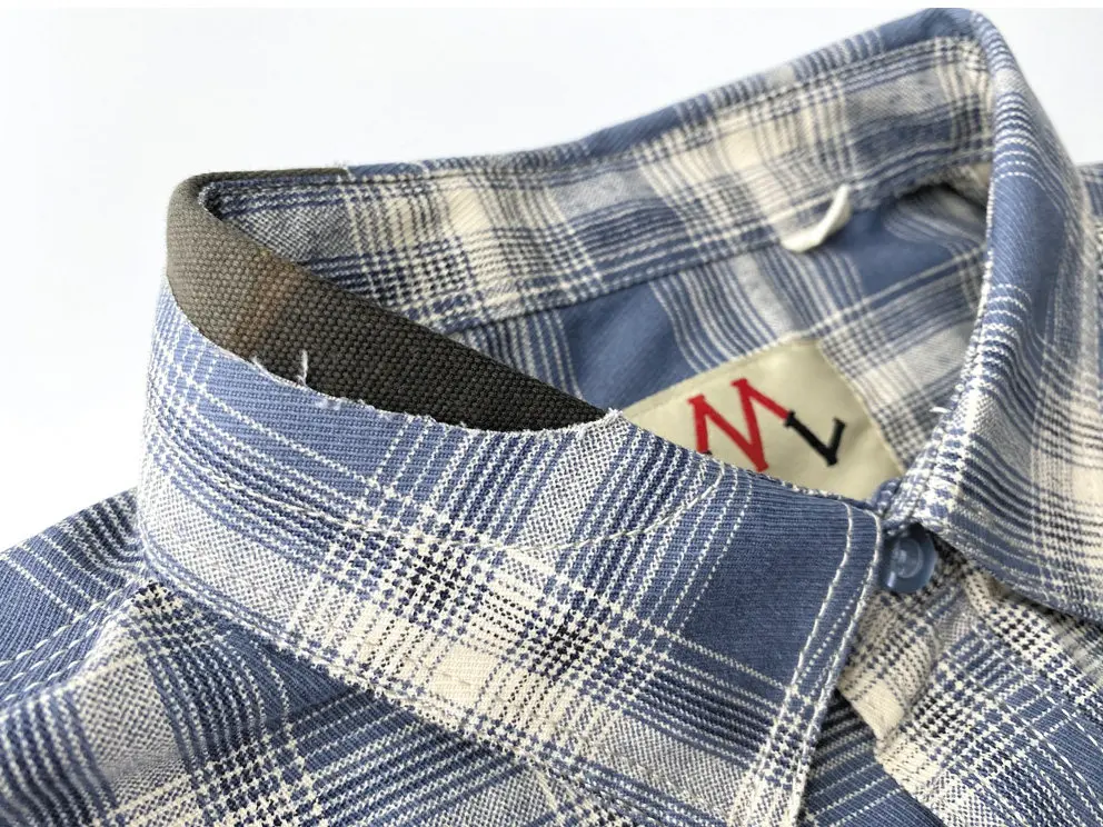 Neue Sommer-Kurzarm-Hemden mit Revers und Karomuster für Herren, einfache 100% Baumwolle, mit einer Tasche, lässige Blusen im amerikanischen Retro-Stil, lockere Oberteile. – Detail 11