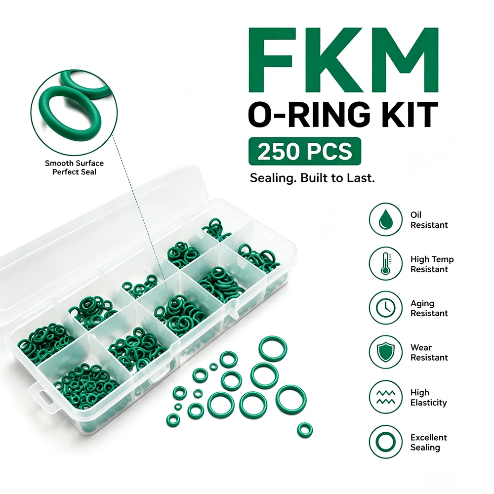 250pcs Green FKM O Ring Sealing Gasket Heat Resistance High Hardness Corrosion Fluorine Rubber Seal O-rings Kit