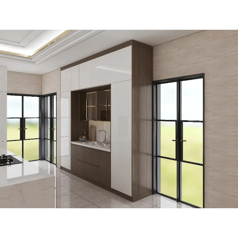 모던 하이글로스 주방 캐비닛 화이트 아일랜드 원목 방수 넉넉한 수납공간 가정 아파트 싱크대