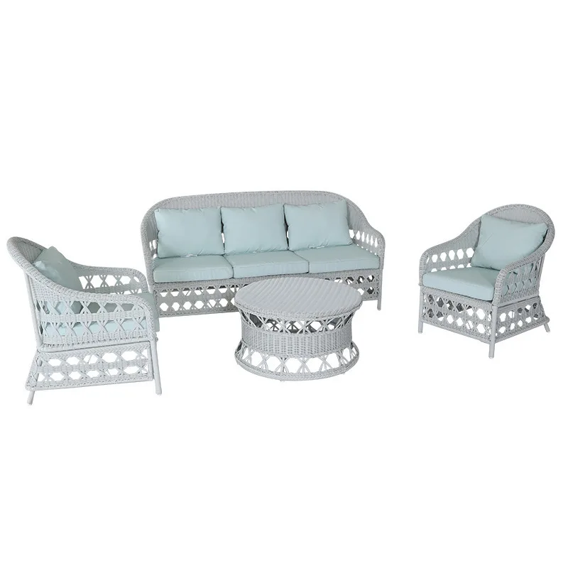 ✗x Outdoor Garden Courtyard Outdoor Villa Balcony Waterproof Sunscreen Rattan Sofa Coffee Table Combination#