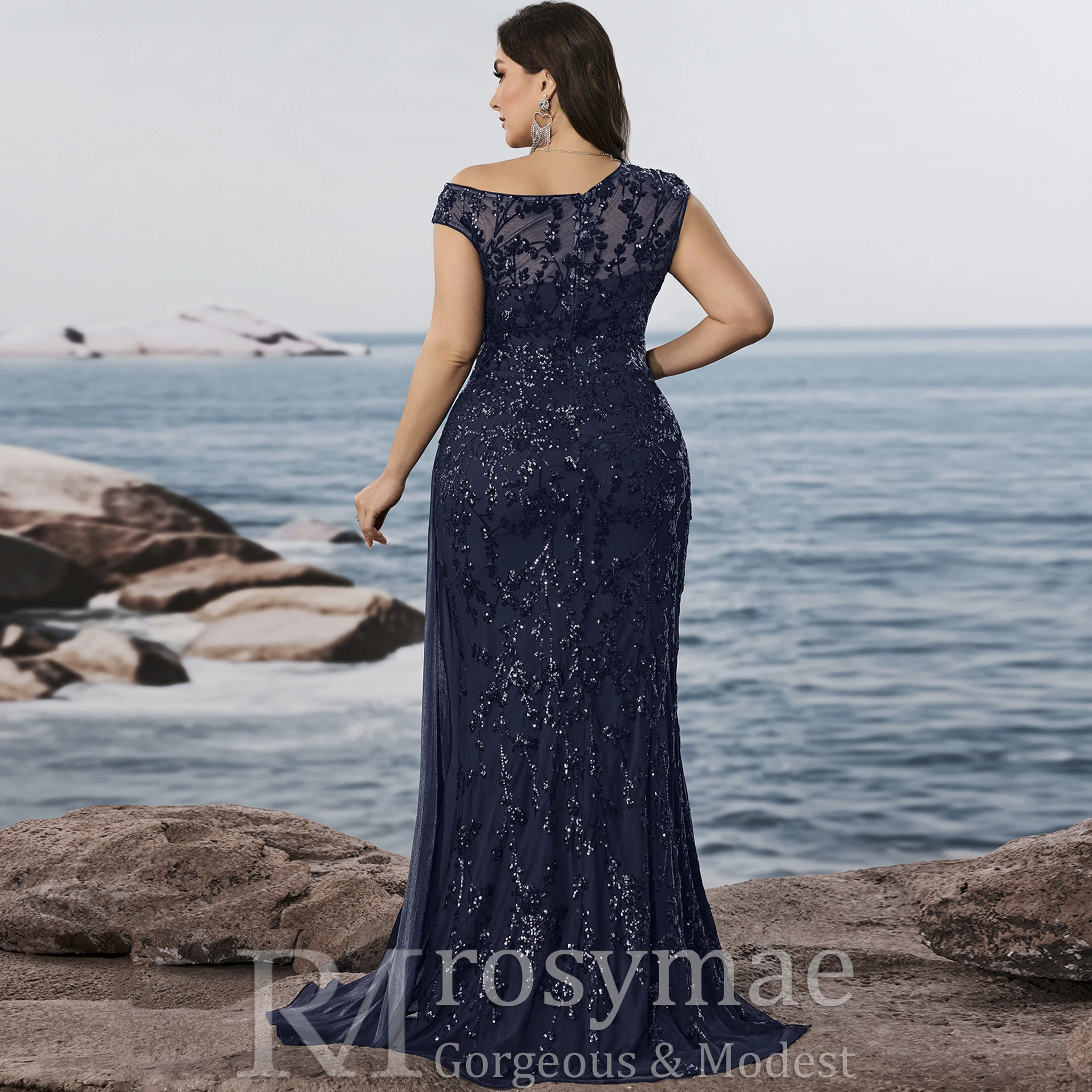 Rosymae vestido de noche de sirena de talla grande con retales de lentejuelas vestido Formal sin mangas para mujer elegante fiesta cóctel Galas boda