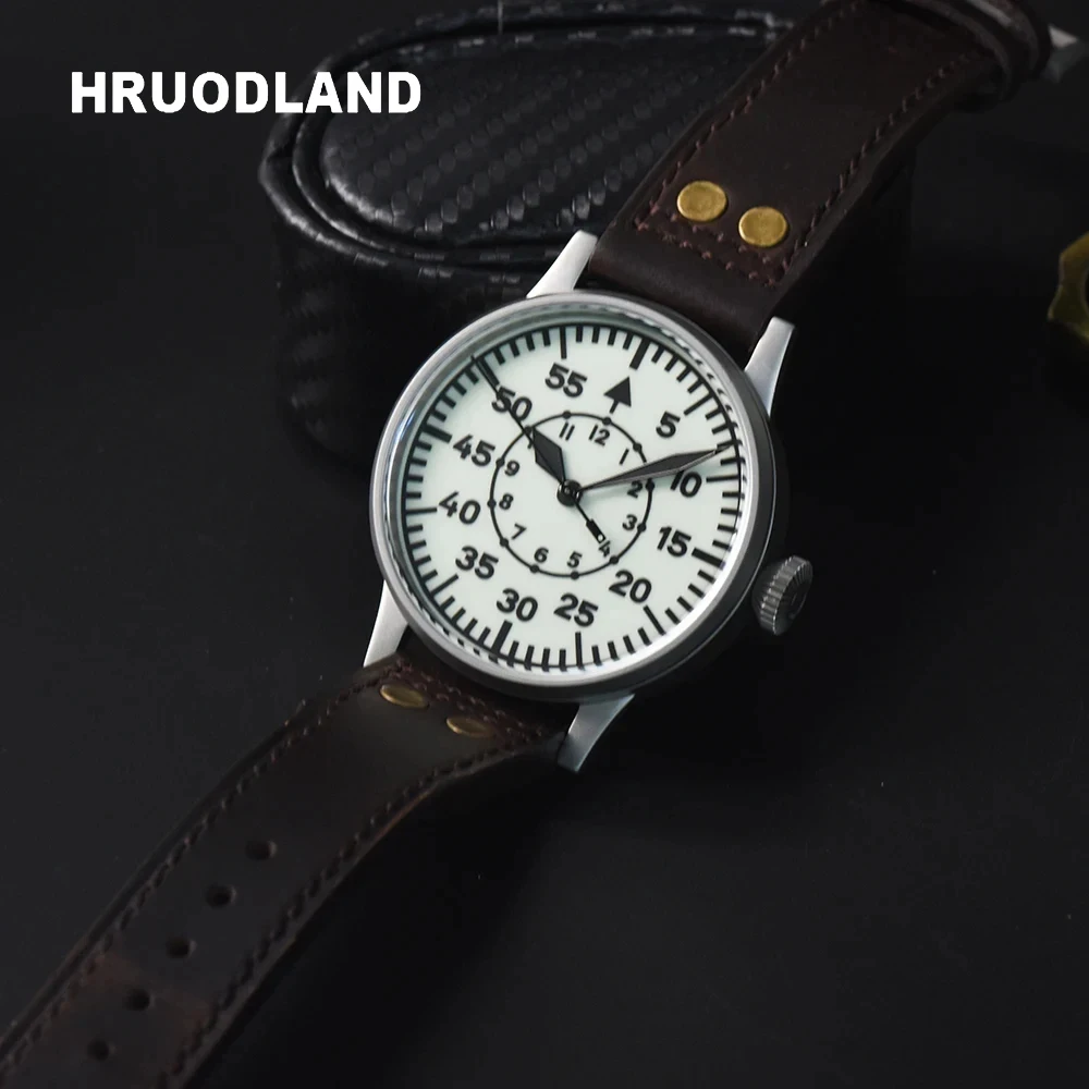 Hruodland Retro Classic Men\'s Pilot Automatic Mechanical Watch F013 Stainless Steel Sapphire Leather Waterproof watches for men