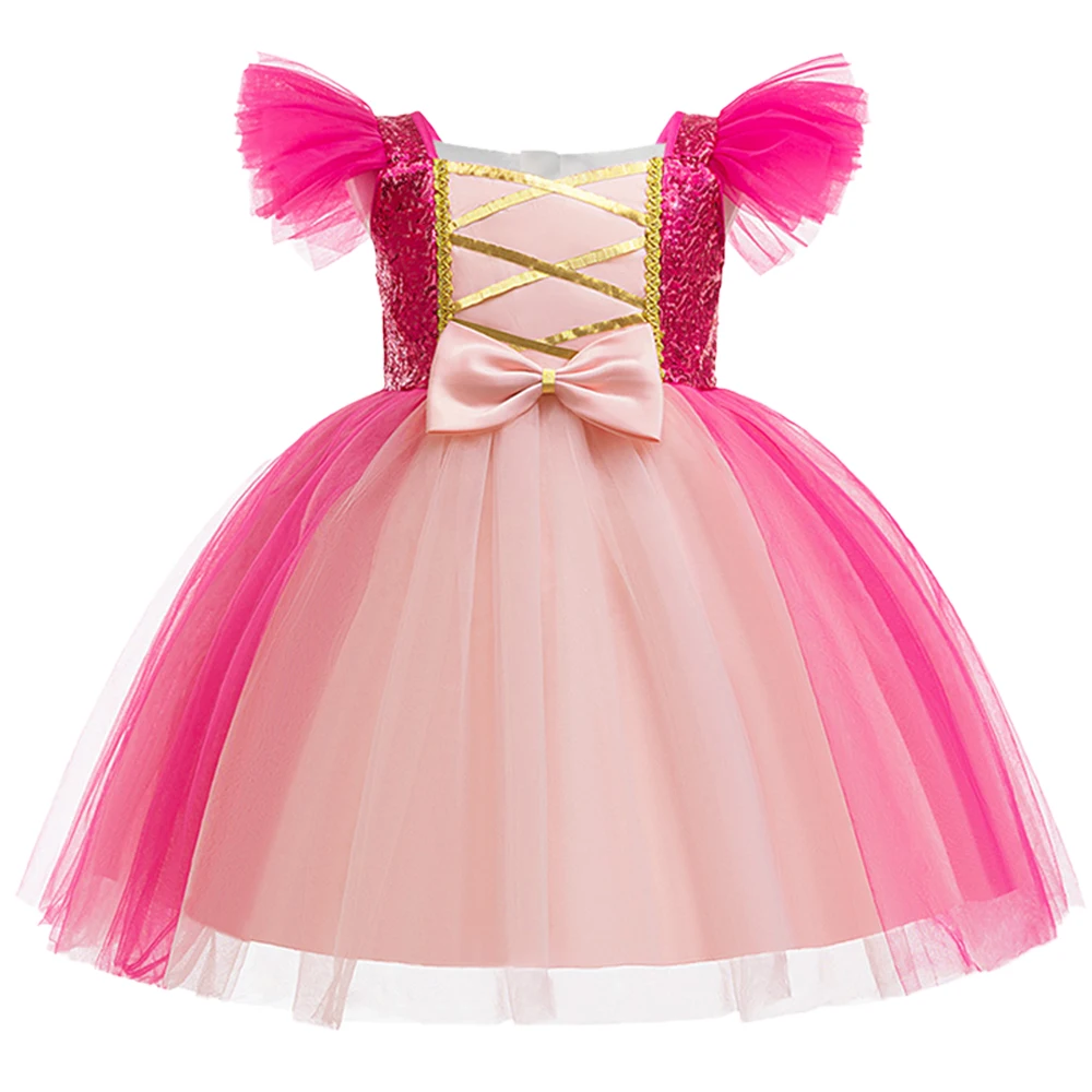 Barbie Pink Sleeping Princess Costume for Girls Carnival Cosplay Costume Sofia Bow Birthday Dress Kids Performance Show Clothing