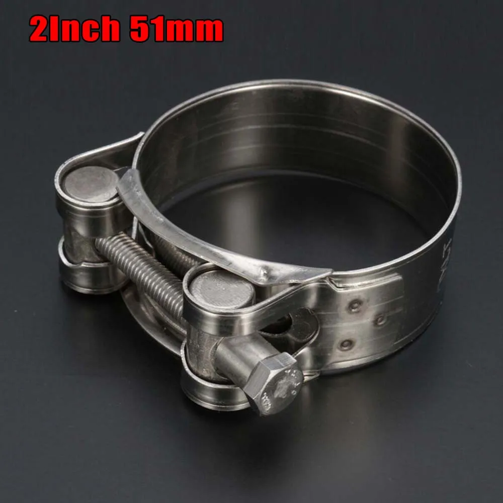 1PCS 2 Inch 51mm-61mm Motorcycle Universal Stainless Steel Exhaust Pipe Clamp