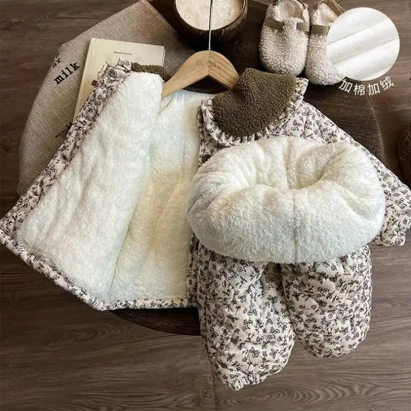 Kawaii Casual Coat Set Fashion 2 Piece Set Childrens Clothing Girls Winter Flannel Pajamas Warm Fleece Lined Thick Homewear