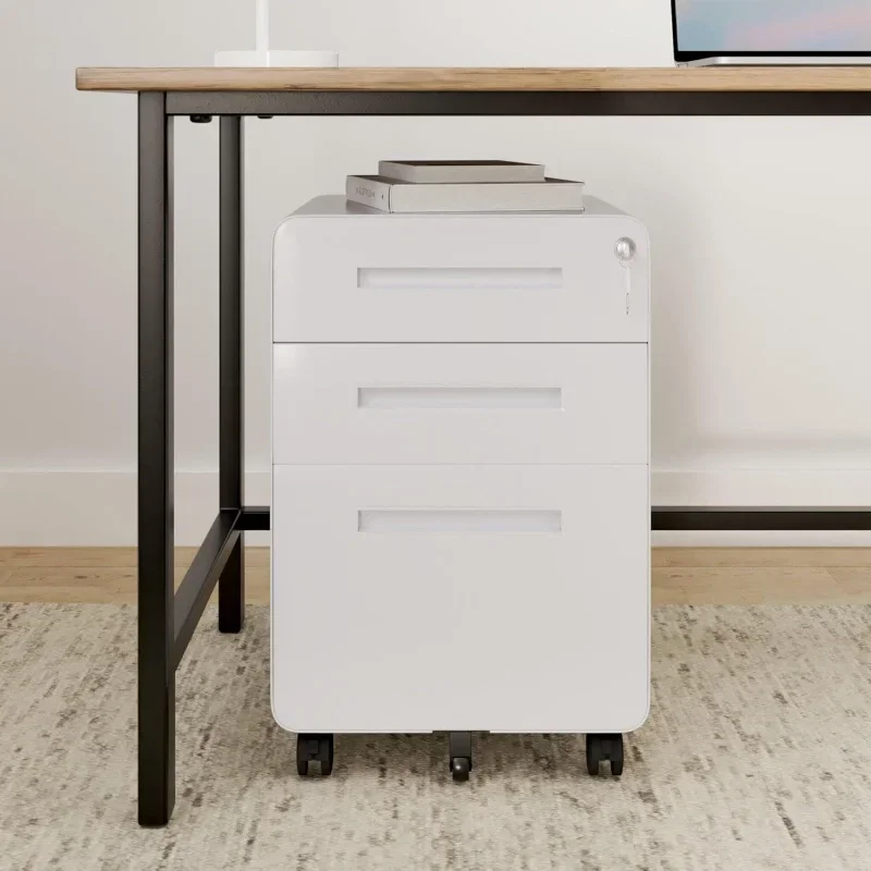 Mobile File Cabinet Home Office 3 Drawer  Under Desk Storage Filing  Legal/Letter/A4 ,Round Corner Design,White