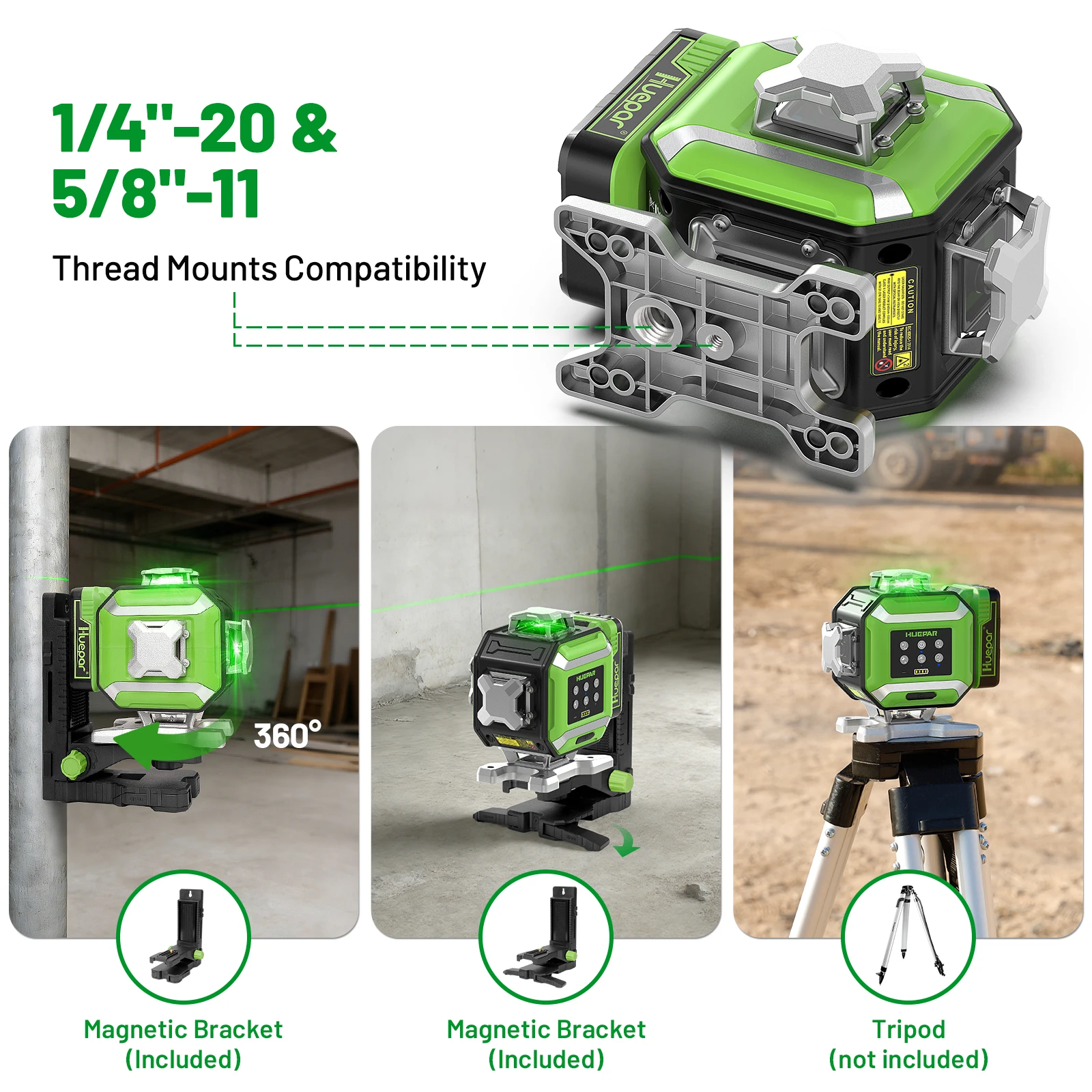 

Huepar DP04CG-BT 16 Green Lines 4D Self-leveling bluetooth Control Laser Level with Light brightness adjustment