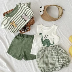 Summer Infant Baby T-shirt Fashion Cartoon Girls Shorts Vest Cotton Boys Tops Korean Casual Kids Clothes