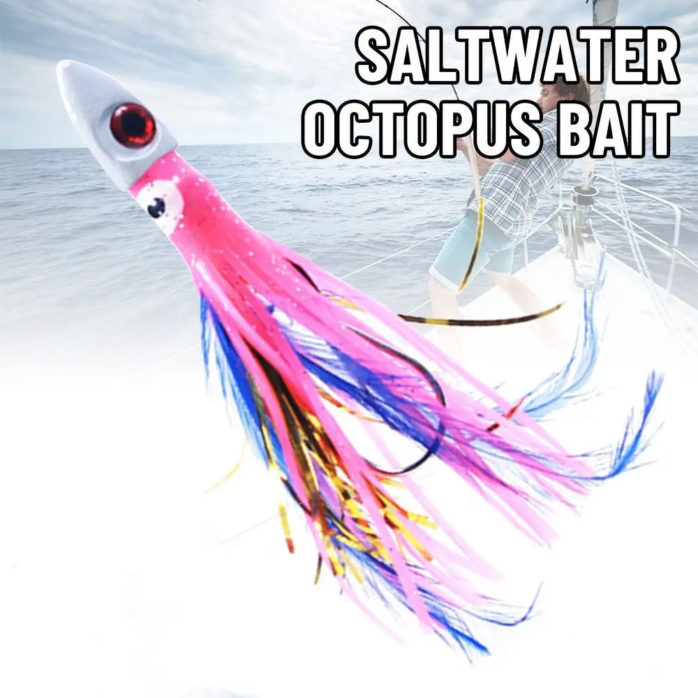 13cm/17g Luminous Squid Skirt Saltwater Octopus Bait Lead Head Long Tail Soft Fishing Lures Tuna Sailfish Baits Tackle Accessory