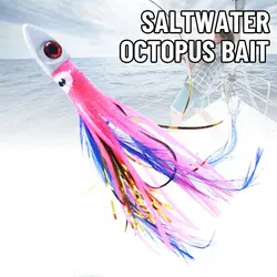 13cm/17g Luminous Squid Skirt Saltwater Octopus Bait Lead Head Long Tail Soft Fishing Lures Tuna Sailfish Baits Tackle Accessory