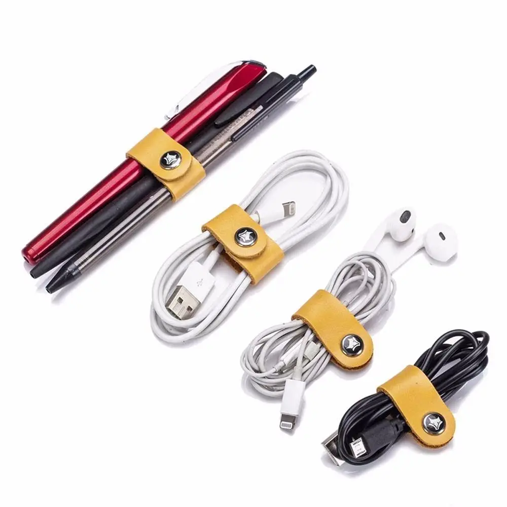 4Pcs Leather Data Cable Organizer Cord Winder Straps Earphone Wrap Winder Charger Protector Tidy Storage Cable Holder Clips Ties