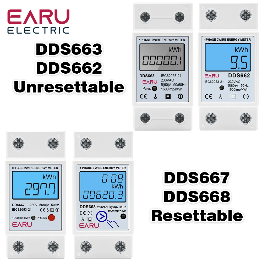 Monofásico Lcd Digital Display Wattmeter Consumo de Energia Energia Din Rail Medidor Elétrico Kwh Backlight ac 230v 50hz 60 a 80a