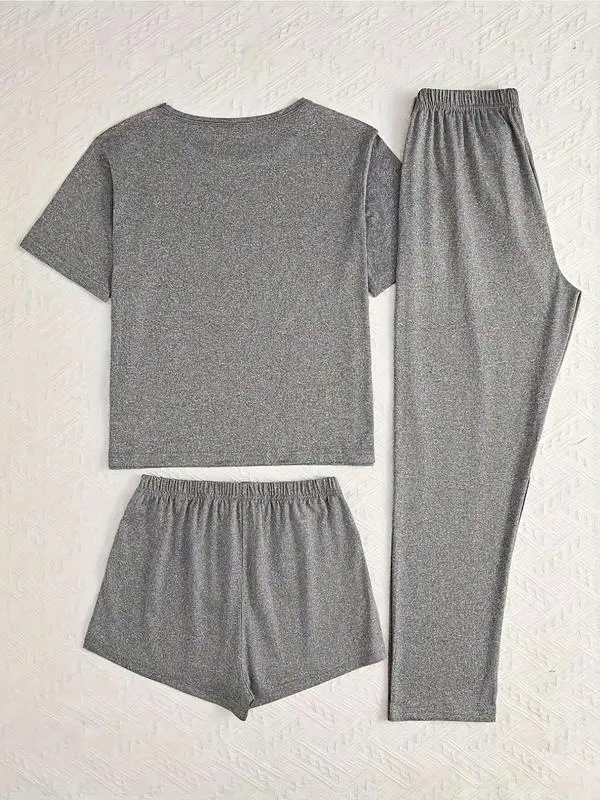 Pigiama da donna con stampa di gatti dei cartoni animati, collezione di indumenti da notte in 3 pezzi, indumenti da notte aderenti casual per tutte le stagioni, salotto confortevole