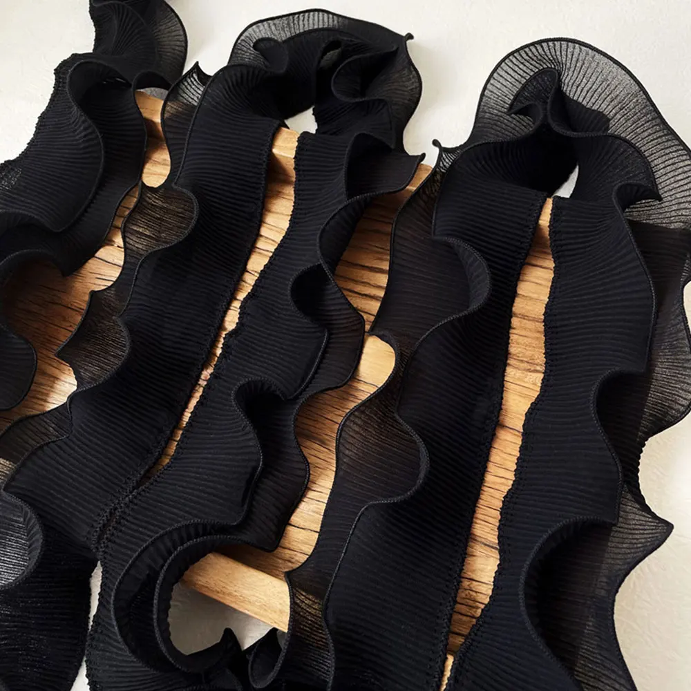 

3,3 "широкая 2-слойная волнистая плиссированная шифоновая кружевная ткань с бахромой, лента для свадебного платья, воротник по подолу, отделка с рюшами, принадлежности для шитья своими руками