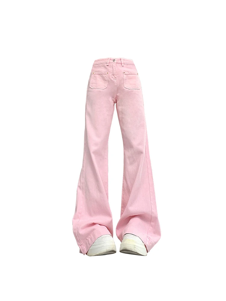 Women Pink Flare Jeans Vintage Cowboy Pants Harajuku Baggy Denim