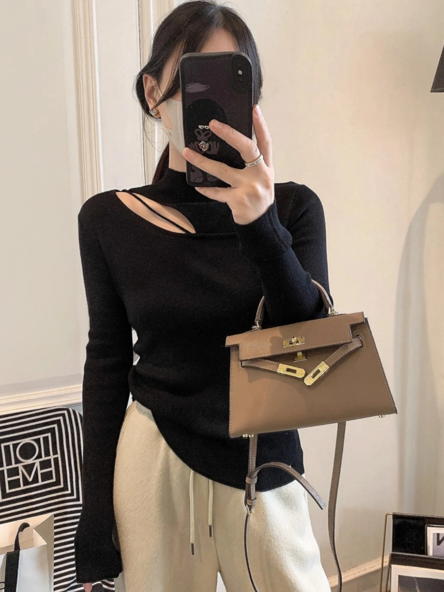 

Women's Knitted Woolen Sweater f High Collar Slim Fit Warm Base Layer Autumn Winter Sle Design Sense Hollow out Top