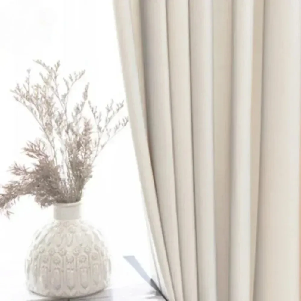 

2024Nordic Curtains for Living Dining Room Bedroom Simple Light Luxury Milky White Bay Window Velvet Cloth Curtain French Window