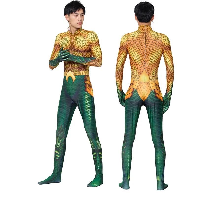 Aquaman and the Lost Kingdom Cosplay Costume Polyester Arthur Curry Zentai Party Jumpsuit Tail Halloween Costume Asian Size