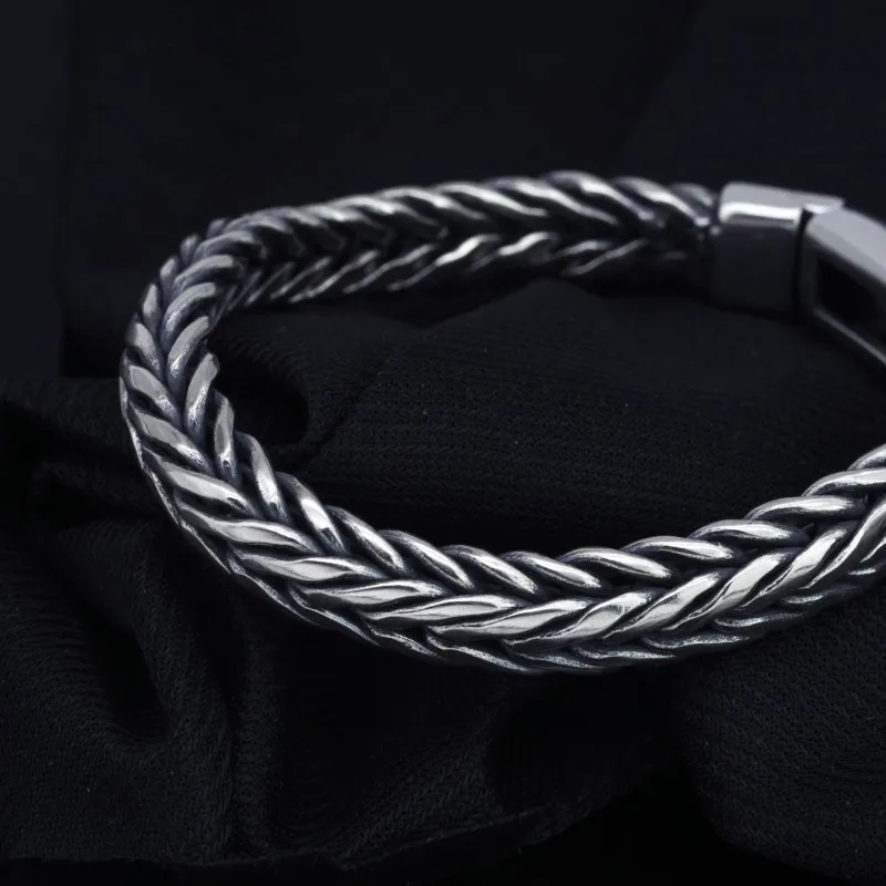 BOCAI S925 Sterling Silver Charm Bracelets  Popular Snake Bone Weaven-Chain Wide Hand String Pure Argentum Jewelry for Men