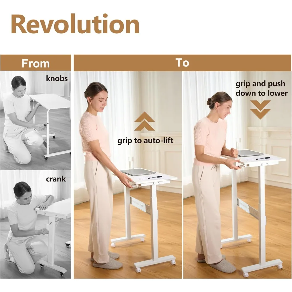 مكتب قائم بارتفاع لاسلكي قابل للتعديل مع عجلات دوارة للتنقل وتوافق وسادة المشي #3