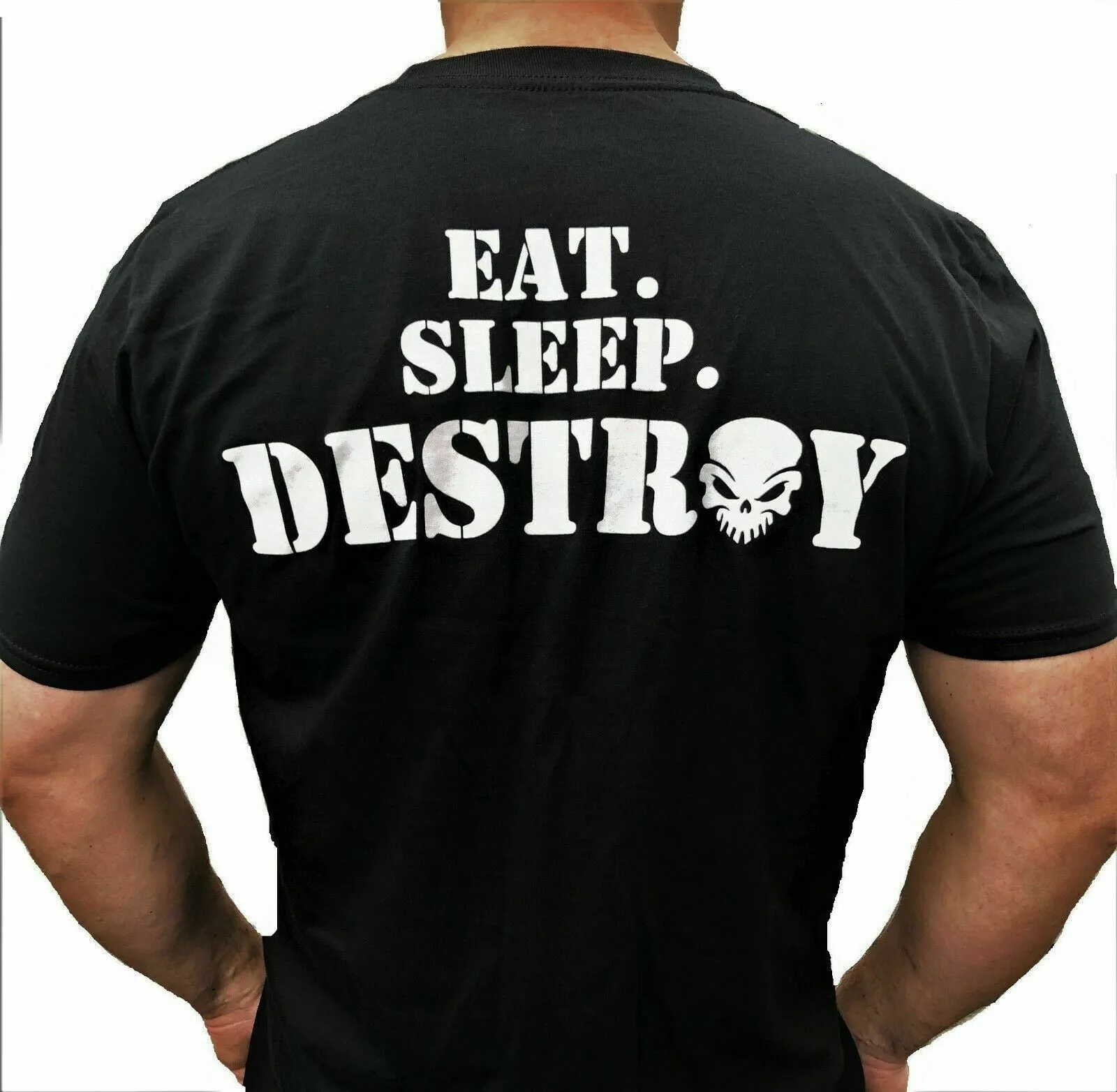 

Eat Sleep Destroy Jogging Gym Logo Фитнес-тренировочная футболка Новая футболка из 100% хлопка с коротким рукавом и круглым вырезом Повседневный мужской топ