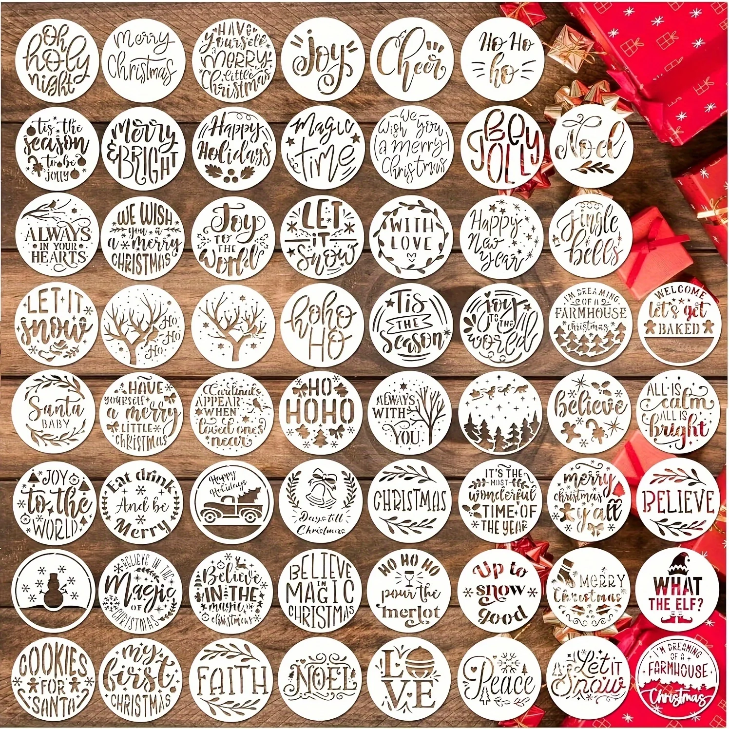 60Pcs 3x3 Inch Reusable Christmas Painting Stencils for Wood, Cards & DIY Crafts