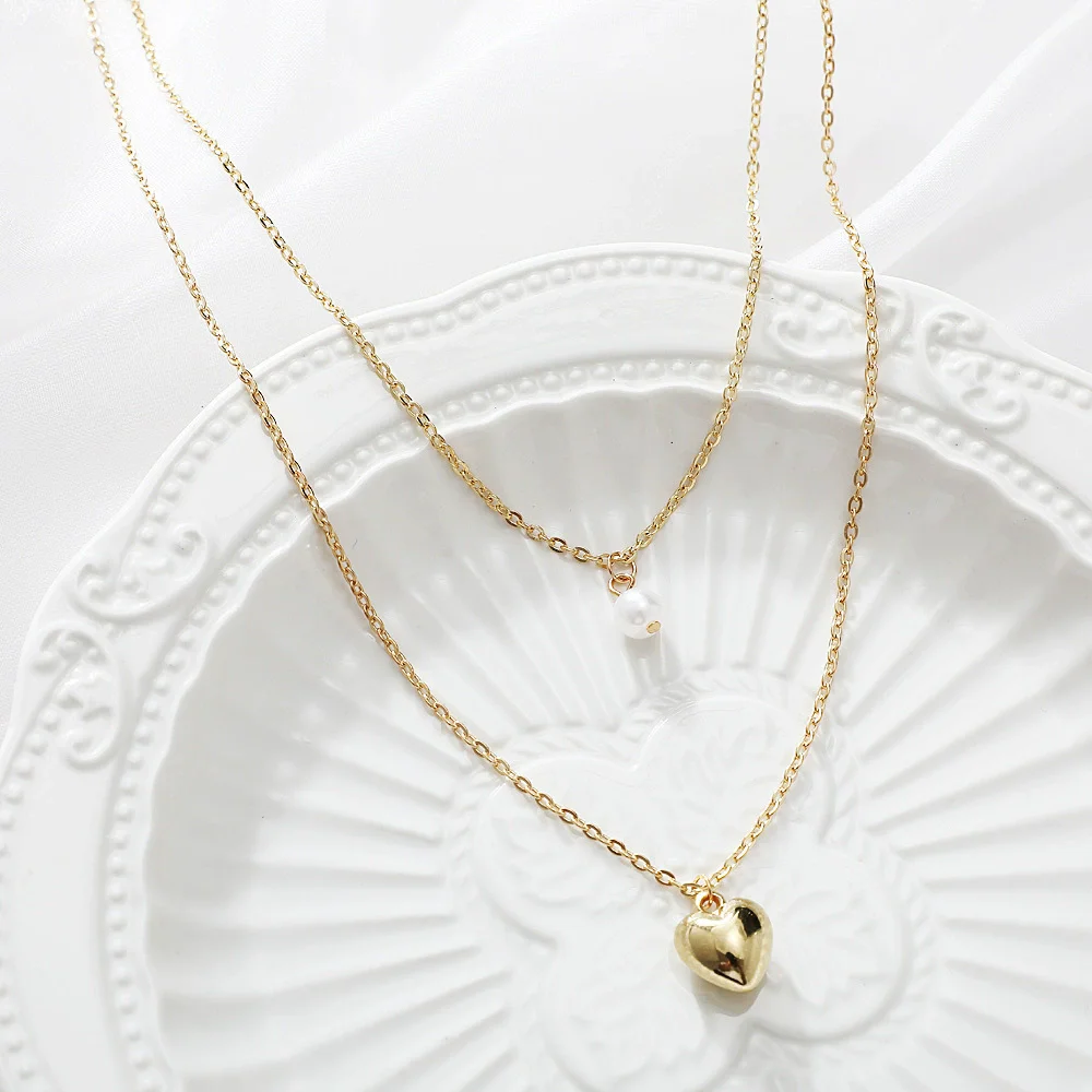 925 Sterling Silver Double Layer Cross-Border Simple Retro Creative Golden Love Sweet Necklace for Women Clavicle Chain Jewelry