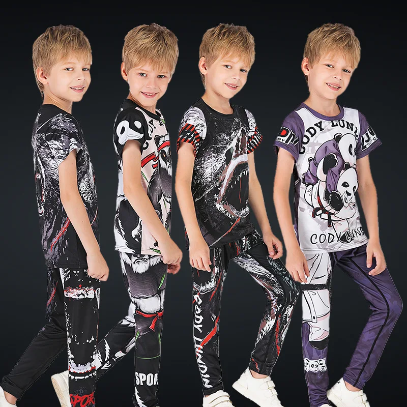 Kids MMA Boxing Set Compression Running Set Rashguard Boys Training Tracksuit Children Jiu Jusit Muay Thai Kickboxing Sport Suit