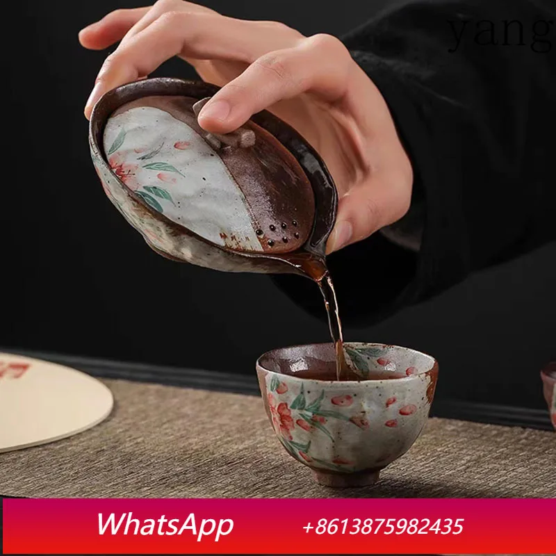 

Керамический чайный набор для кунг-фу с ручной росписью в стиле ретро, с цветочным узором, с большой чашей и чайником большой емкости.