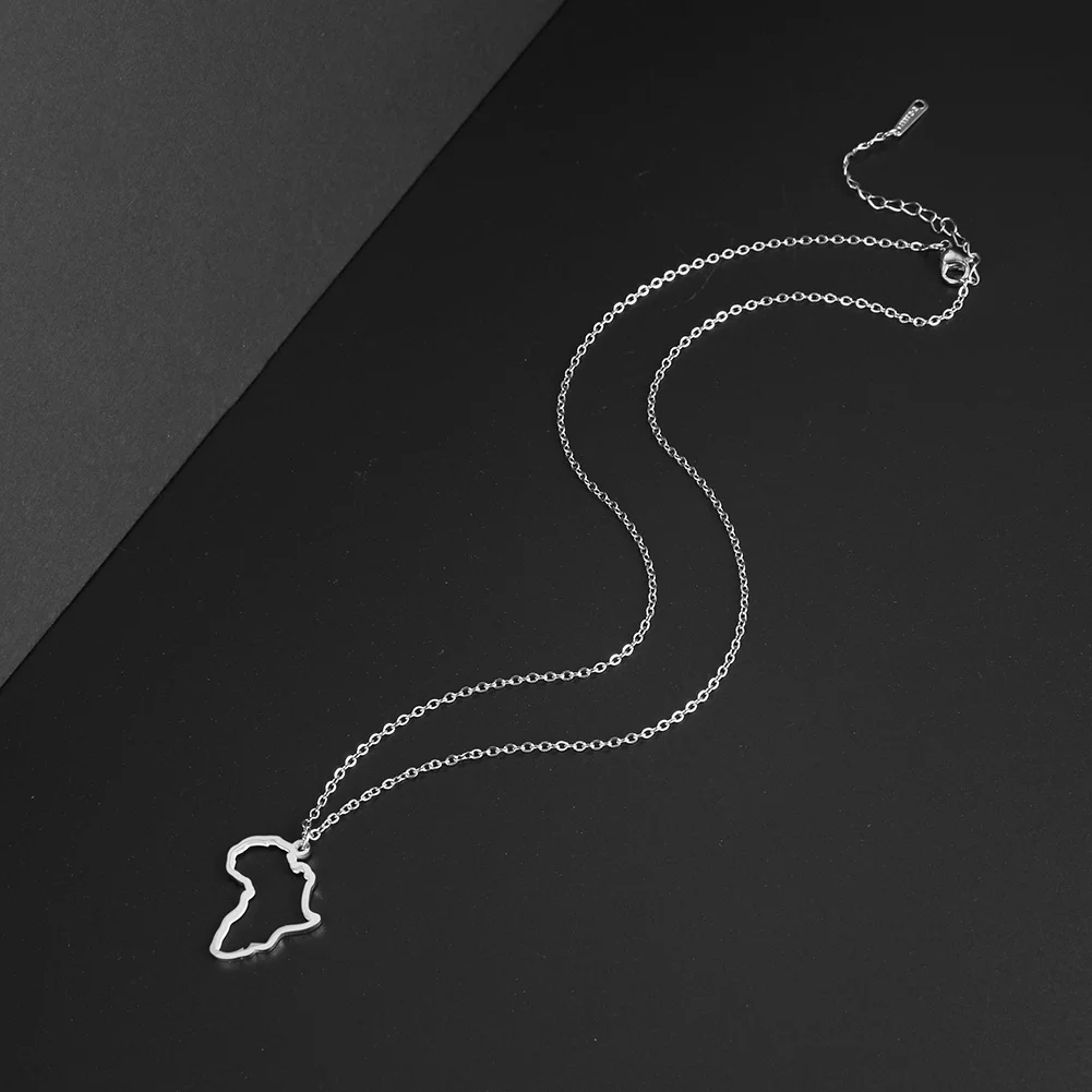 Imagen 5: Skyrim-collar con colgante de acero inoxidable con mapa de África hueco para mujer, collares de cadena de Color dorado con mapa geométrico de la Patria, joyería