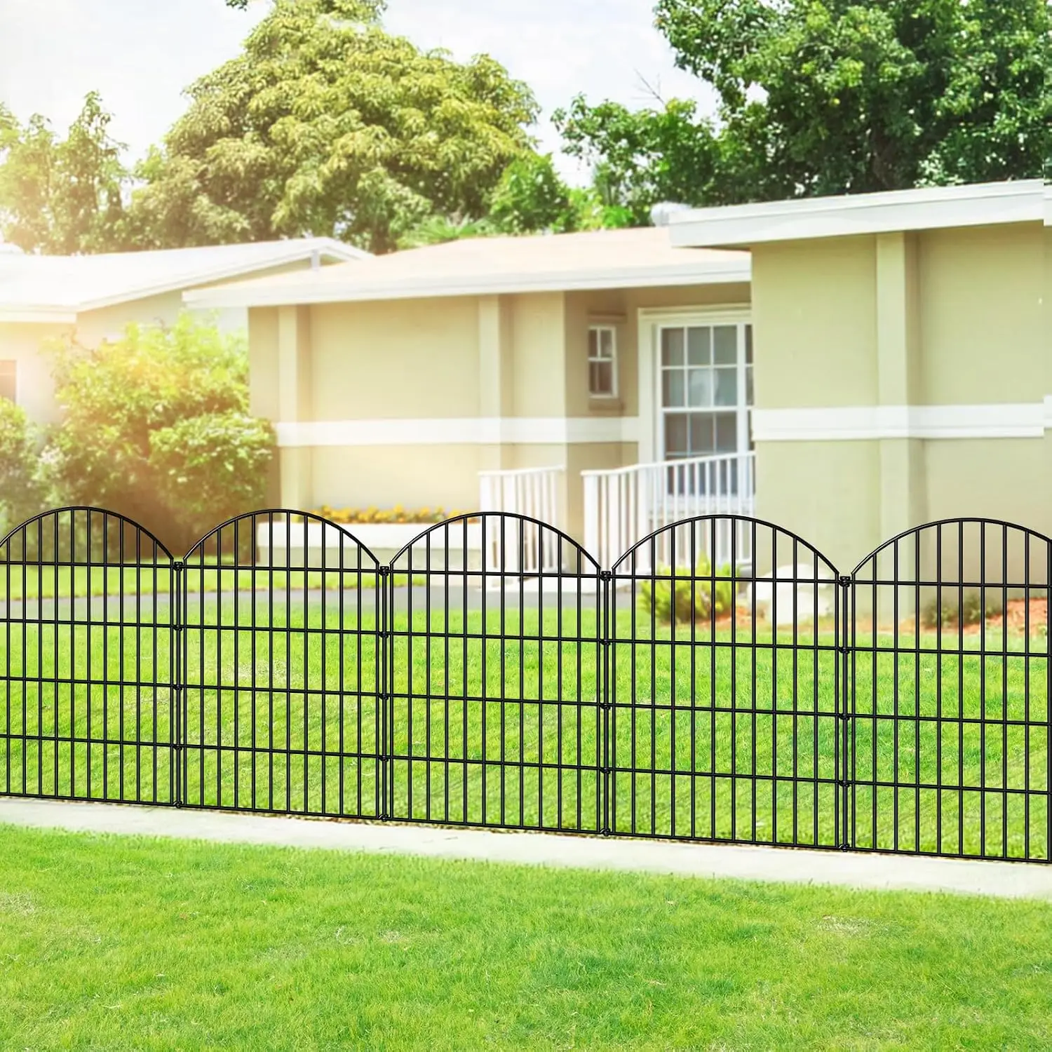 Metal garden fence dog fence outdoor yard 10 panels stakes patio backyard no dig animal barrier trees vegetables edging black