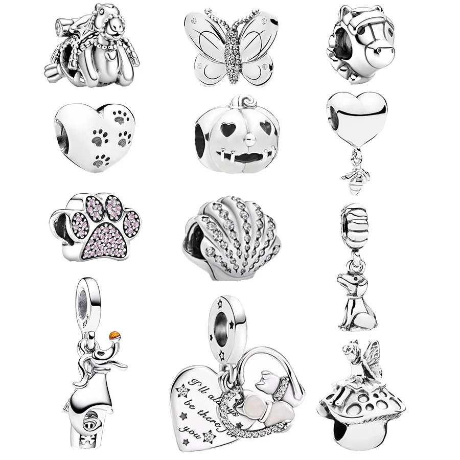 Hot Sale Sparkling Paw Print，Butterfly，Little Bee，Seashells Charm Bead Fit Original Pandora 925 Sterling Silver Bracelet Jewelry