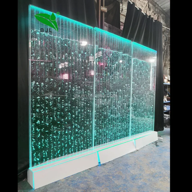 Customized. restaurant hotel decoration floor standing multi color led light acrylic dancing fountain bubble panel wall ro