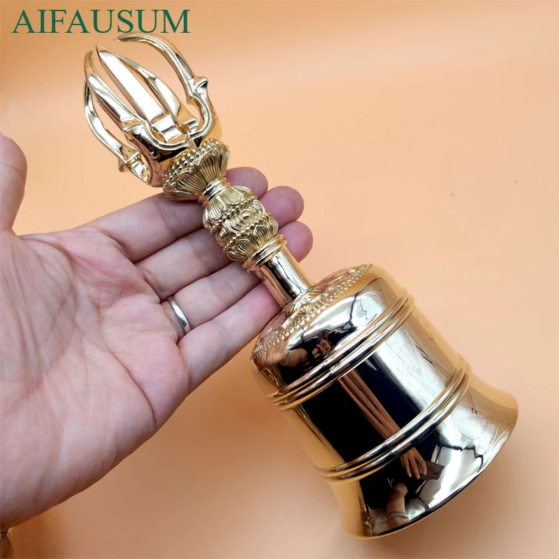 Exquisite Copper Five-strand Vajra bell gokorei ghanta Tibet Handbell Tantra meditation bell hand bell 24.8cm,19cm,18cm,15.8cm