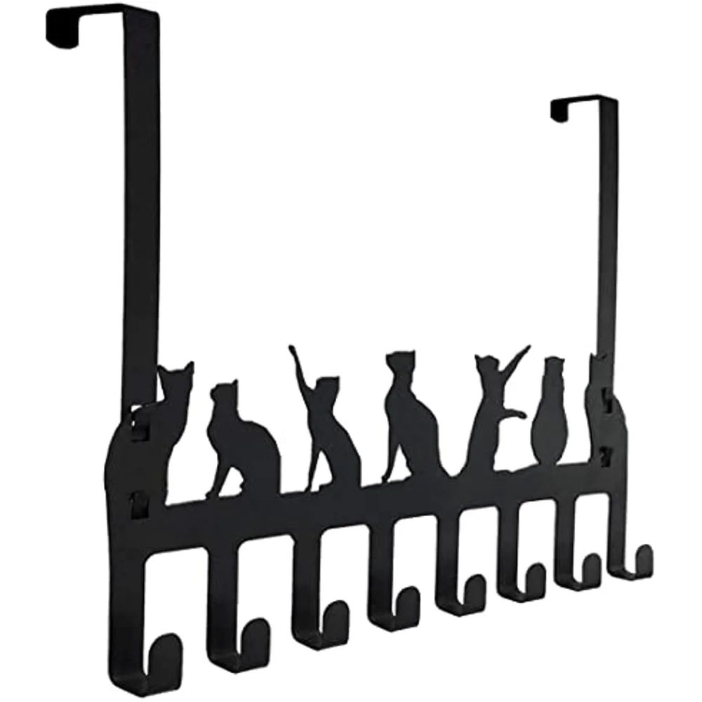 Wintek Gancho Colgador para Puerta, Organizador Resistente para Toallas, Gorras, Sudaderas, Abrigos, Ropa, Bolsos - 8 Ganchos (Negro)